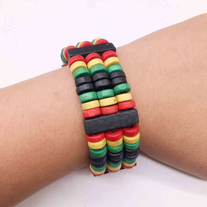 Handmade Rasta Wooden Bracelets – Handcrafted Boho Style - Glow by Hellen African and Boho Jewelry African Home Decor Cultural Accessories